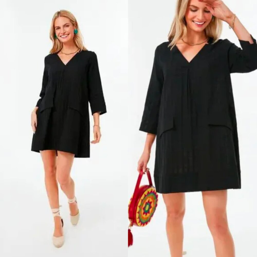 POMANDER PLACE Womens Small Black Tunic Top Mini Dress V-Neck Shift XS